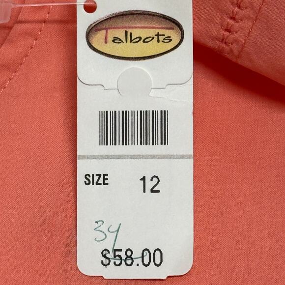 Vintage Talbots Top Womens 12 Orange Button Up Split Round Neck Beachy NWT - Picture 9 of 10